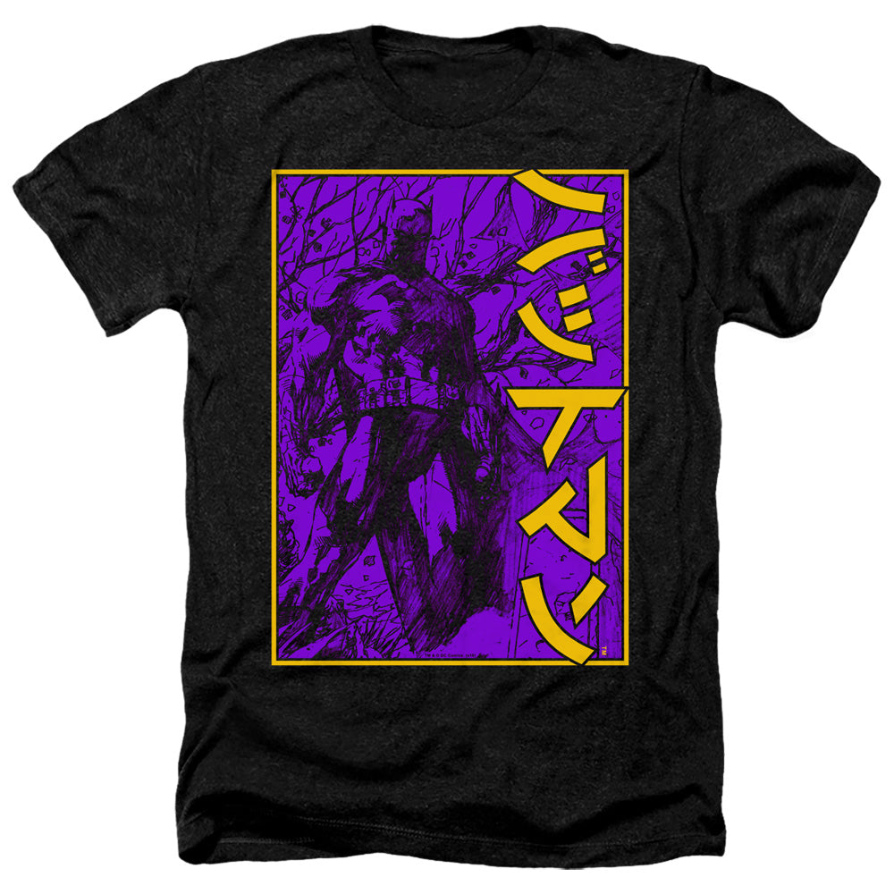 Batman Comics Big Framed Kanji Men's 30/1 Heather 60 40 Poly Short-Sleeve T-Shirt