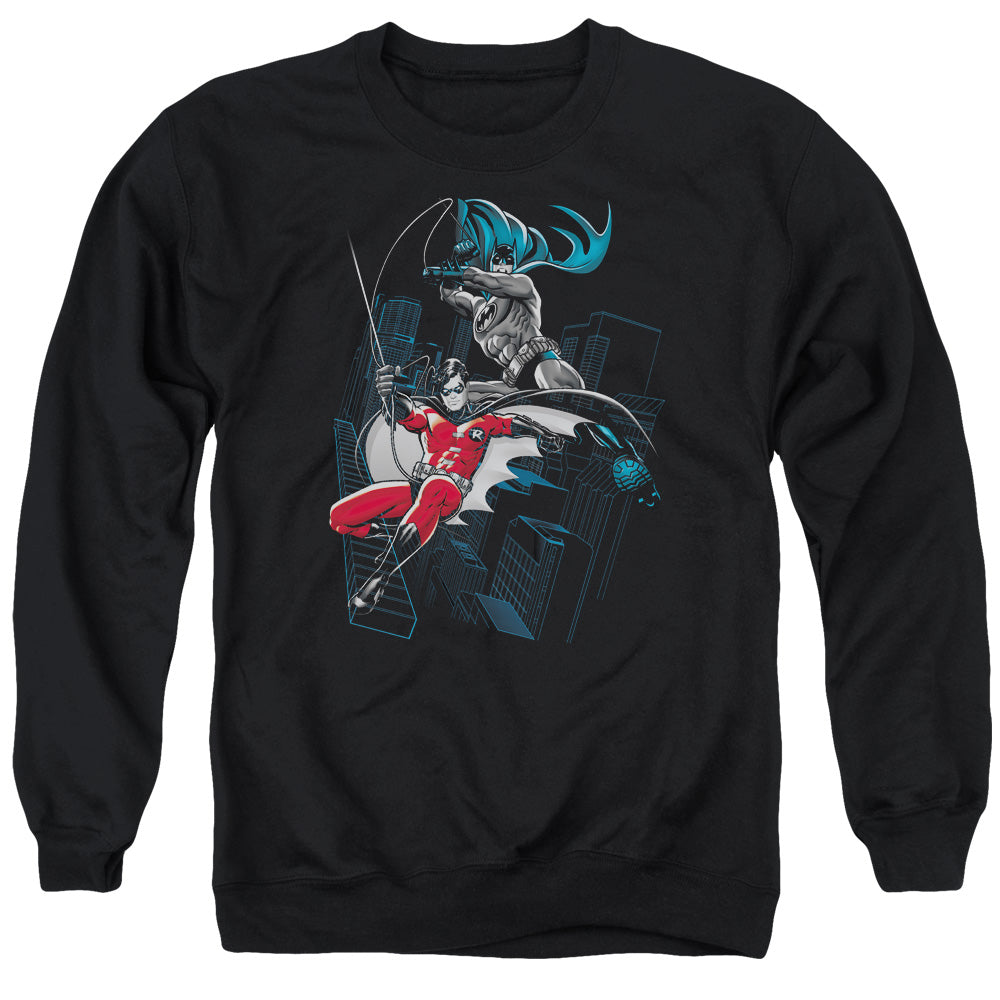 Batman Comics Black And White Men's Crewneck 50 50 Poly Long-Sleeve T-Shirt