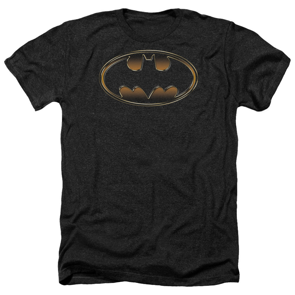 Batman Comics Black & Gold Embossed Men's 30/1 Heather 60 40 Poly Short-Sleeve T-Shirt