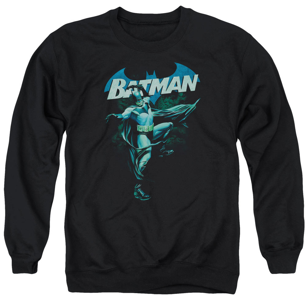 Batman Comics Blue Bat Men's Crewneck 50 50 Poly Long-Sleeve T-Shirt