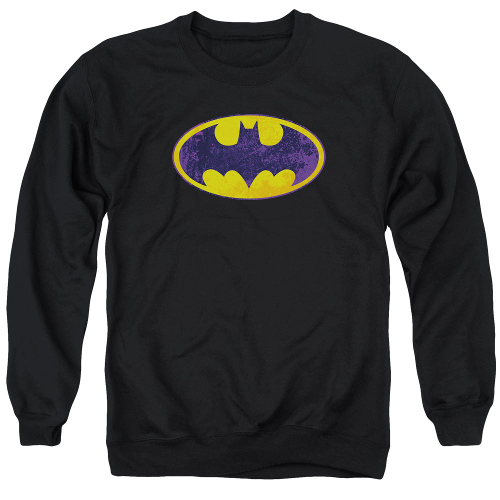 Batman Comics Bm Neon Distress Logo Men's Crewneck 50 50 Poly Long-Sleeve T-Shirt