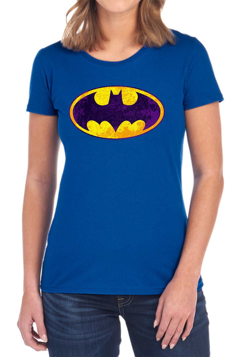 Batman Comics Bm Neon Distress Logo Women's 18/1 Cotton Short-Sleeve T-Shirt