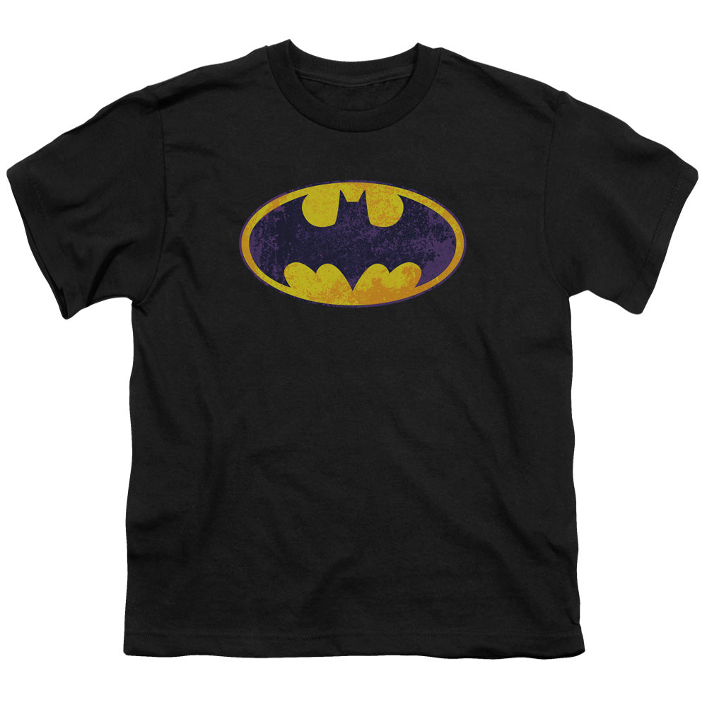 Batman Comics Bm Neon Distress Logo Youth 18/1 100% Cotton Short-Sleeve T-Shirt
