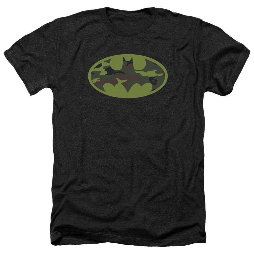 Batman Comics Camo Logo Men's 30/1 Heather 60 40 Poly Short-Sleeve T-Shirt