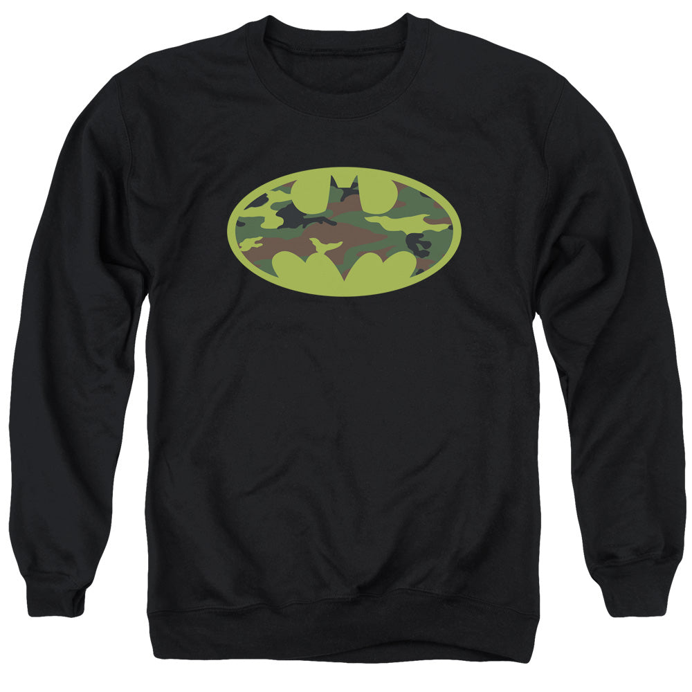 Batman Comics Camo Logo Men's Crewneck 50 50 Poly Long-Sleeve T-Shirt