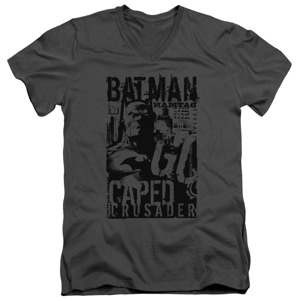 Batman Comics Caped Crusader Men's 30/1 Cotton Slim V-Neck T-Shirt