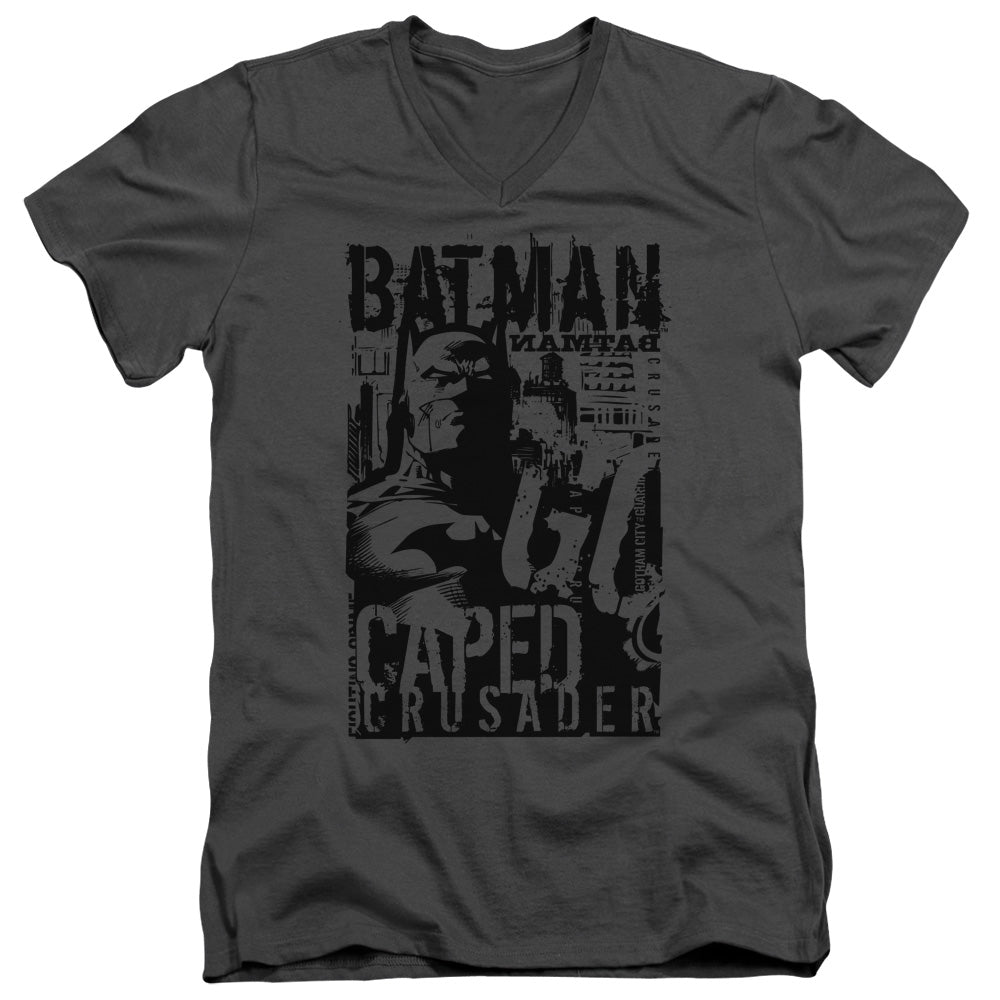 Batman Comics Caped Crusader Men's 30/1 Cotton Slim V-Neck T-Shirt