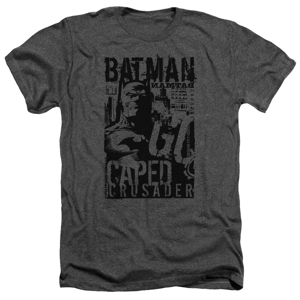 Batman Comics Caped Crusader Men's 30/1 Heather 60 40 Poly Short-Sleeve T-Shirt