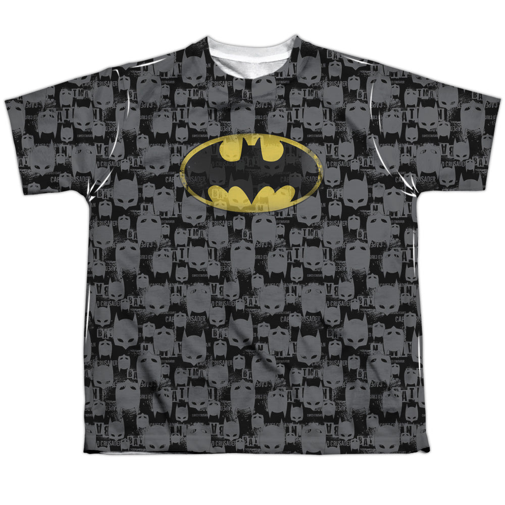Batman Comics Caped Crusader Repeat Youth Regular Fit Poly Short-Sleeve T-Shirt