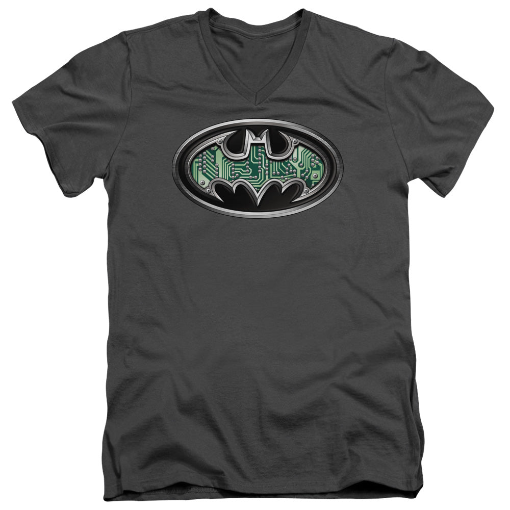 Batman Comics Circuitry Shield Men's 30/1 Cotton Slim V-Neck T-Shirt