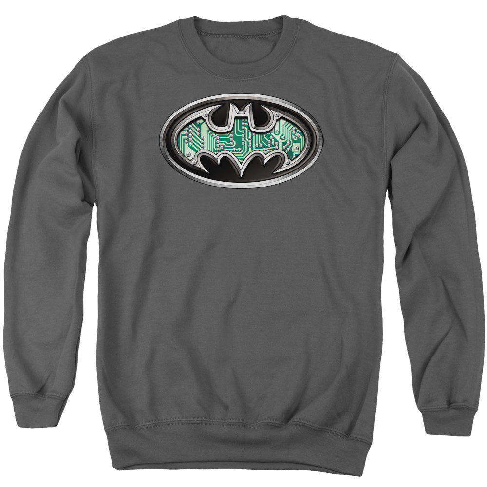 Batman Comics Circuitry Shield Men's Crewneck 50 50 Poly Long-Sleeve T-Shirt