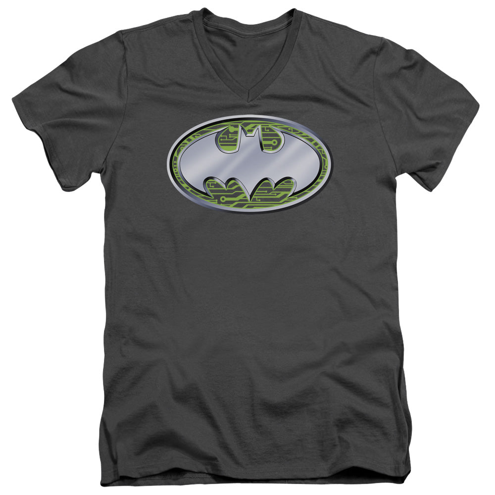 Batman Comics Circuits Logo Men's 30/1 Cotton Slim V-Neck T-Shirt