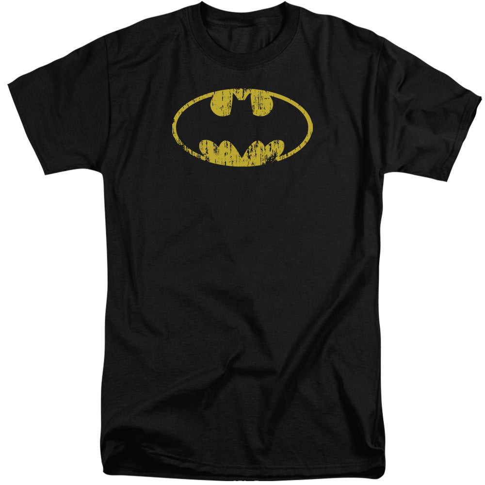 Batman Comics Classic Logo Distressed Men's 18/1 Tall Cotton Short-Sleeve T-Shirt