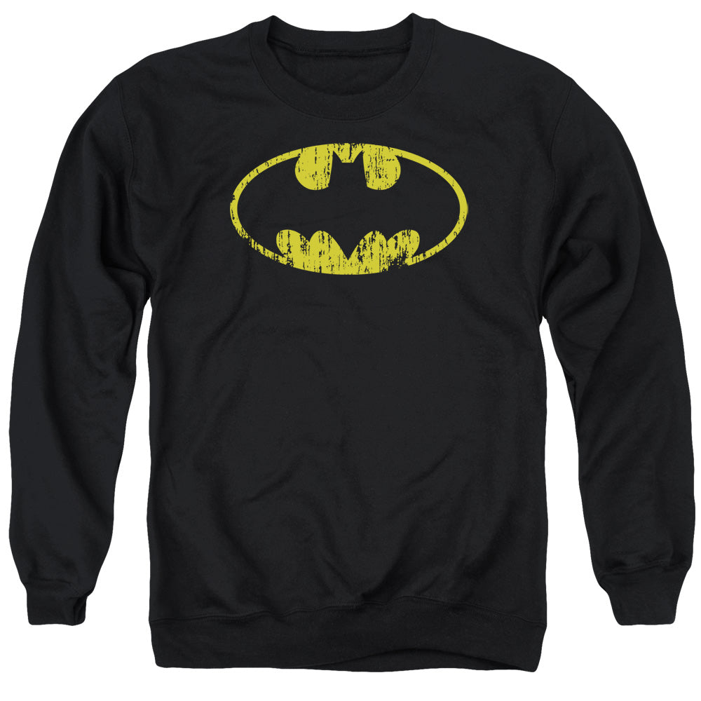 Batman Comics Classic Logo Distressed Men's Crewneck 50 50 Poly Long-Sleeve T-Shirt