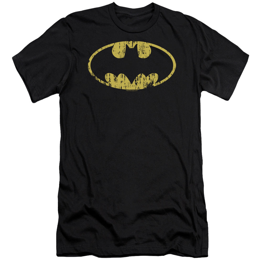 Batman Comics Classic Logo Distressed Men's Ultra-Soft 30/1 Cotton Slim Short-Sleeve T-Shirt