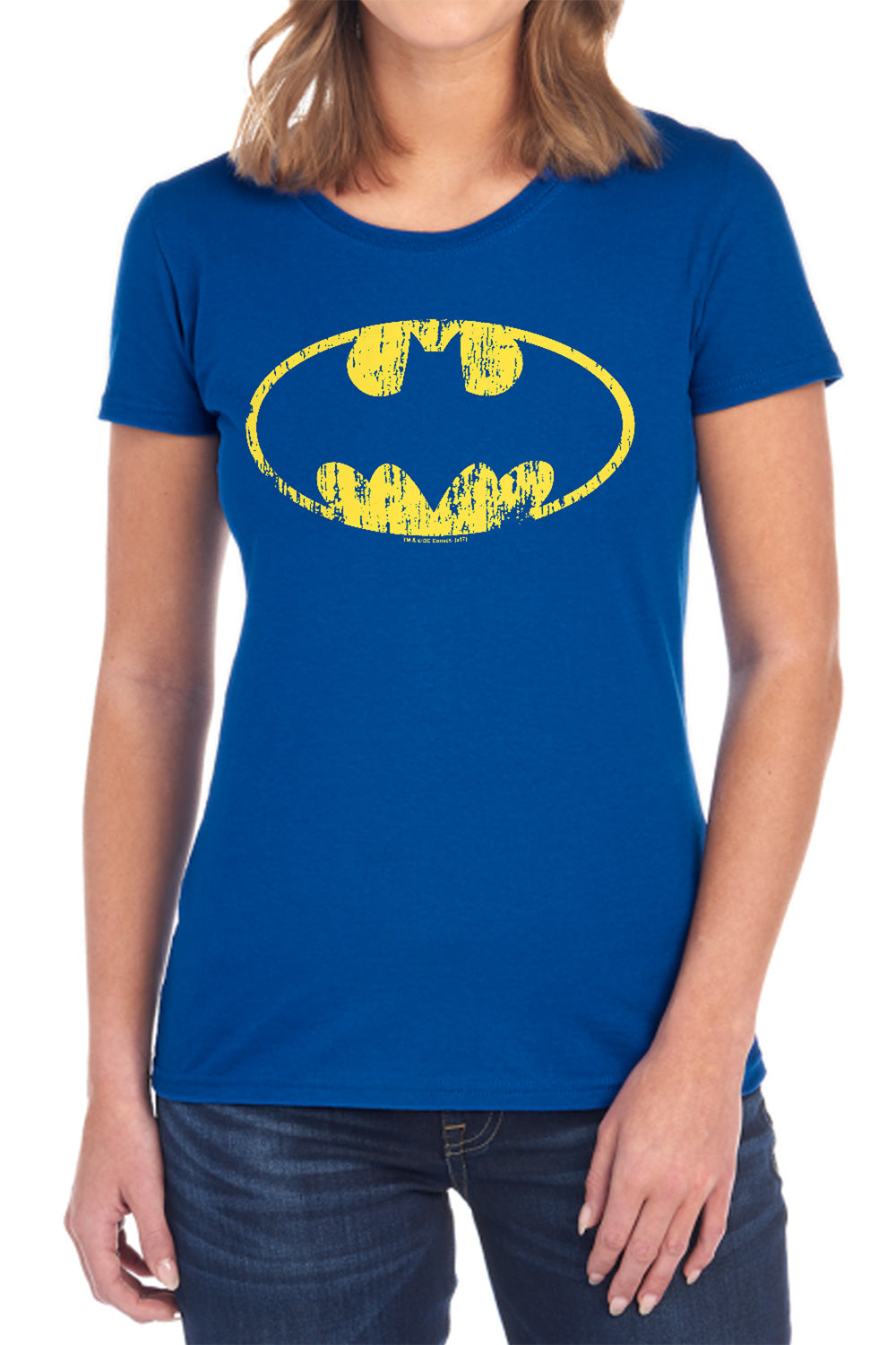 Batman Comics Classic Logo Distressed Women's 18/1 Cotton Short-Sleeve T-Shirt
