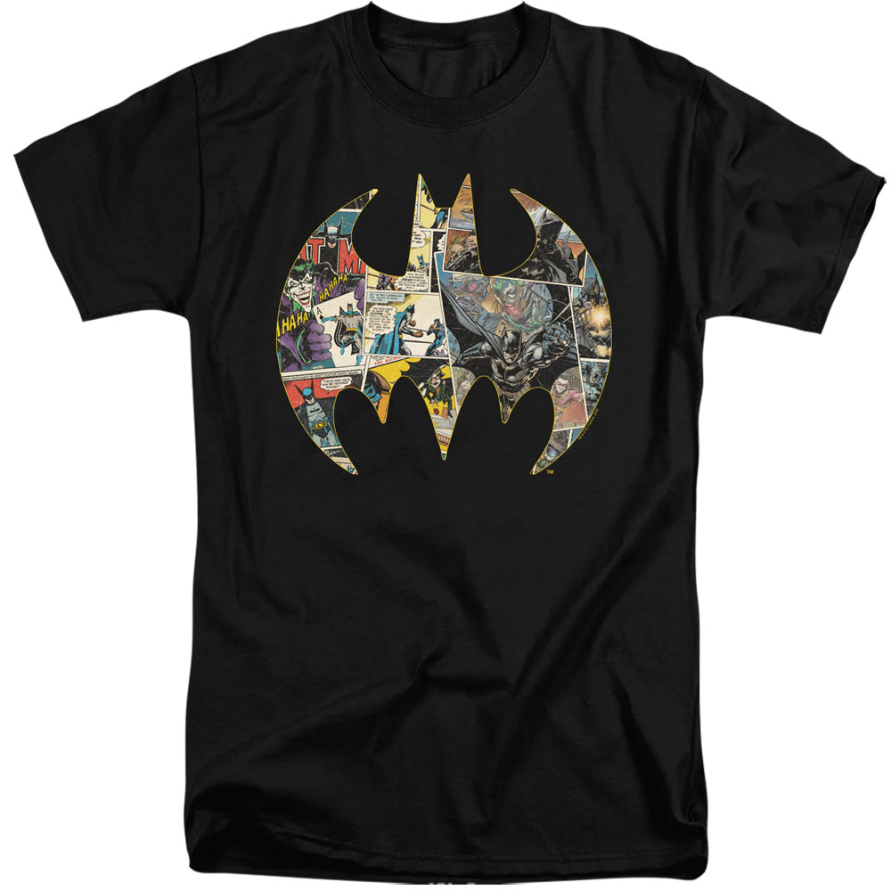 Batman Comics Collage Shield Men's 18/1 Tall Cotton Short-Sleeve T-Shirt
