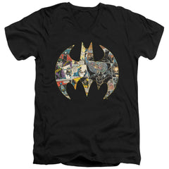 Batman Comics Collage Shield Men's 30/1 Cotton Slim V-Neck T-Shirt