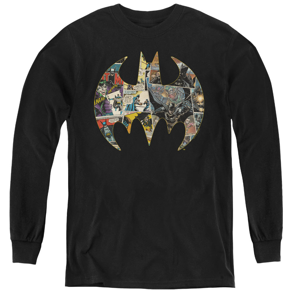 Batman Comics Collage Shield Youth Long-Sleeve T-Shirt