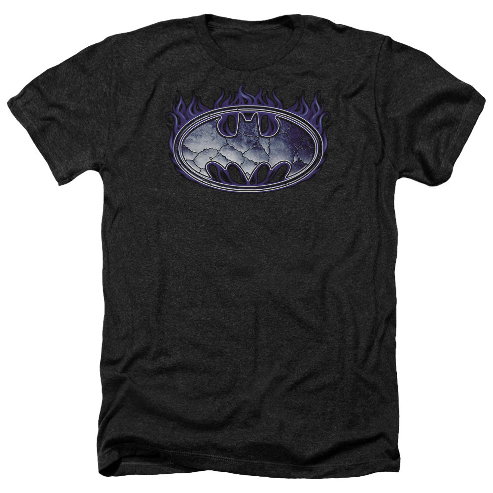 Batman Comics Cracked Shield Men's 30/1 Heather 60 40 Poly Short-Sleeve T-Shirt