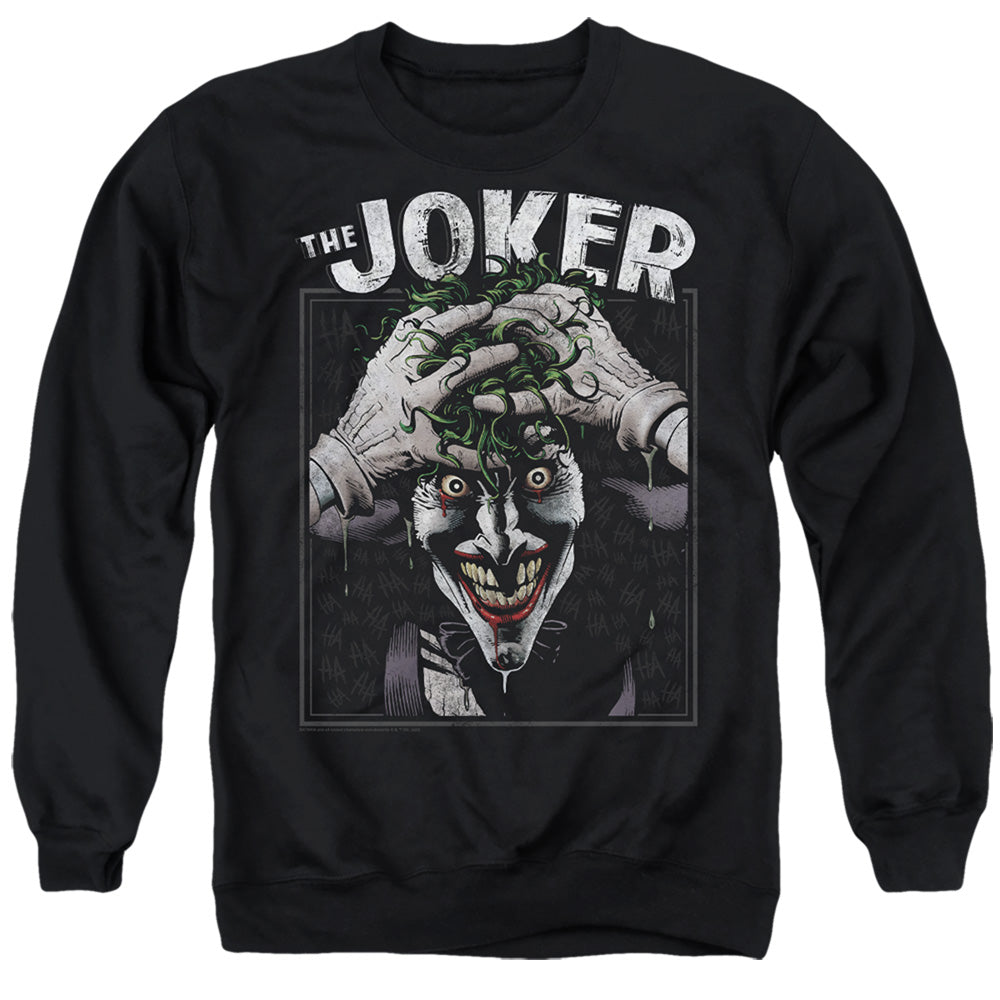 Batman Comics Crazed Joker Men's Crewneck 50 50 Poly Long-Sleeve T-Shirt