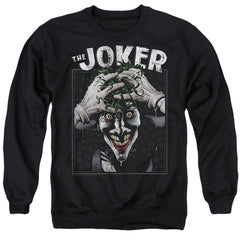 Batman Comics Crazed Joker Men's Crewneck 50 50 Poly Long-Sleeve T-Shirt