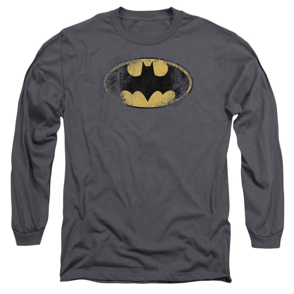 Batman Comics Destroyed Logo Men's 18/1 Cotton Long-Sleeve T-Shirt