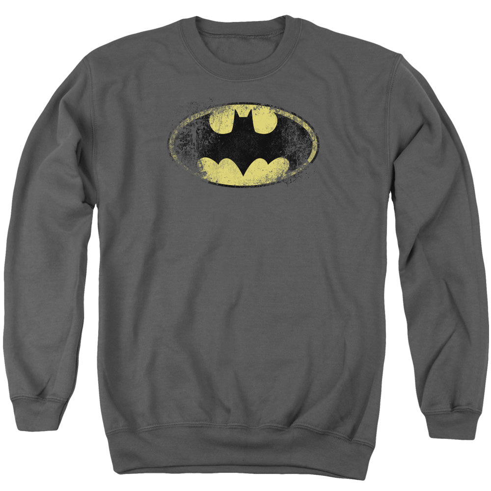 Batman Comics Destroyed Logo Men's Crewneck 50 50 Poly Long-Sleeve T-Shirt