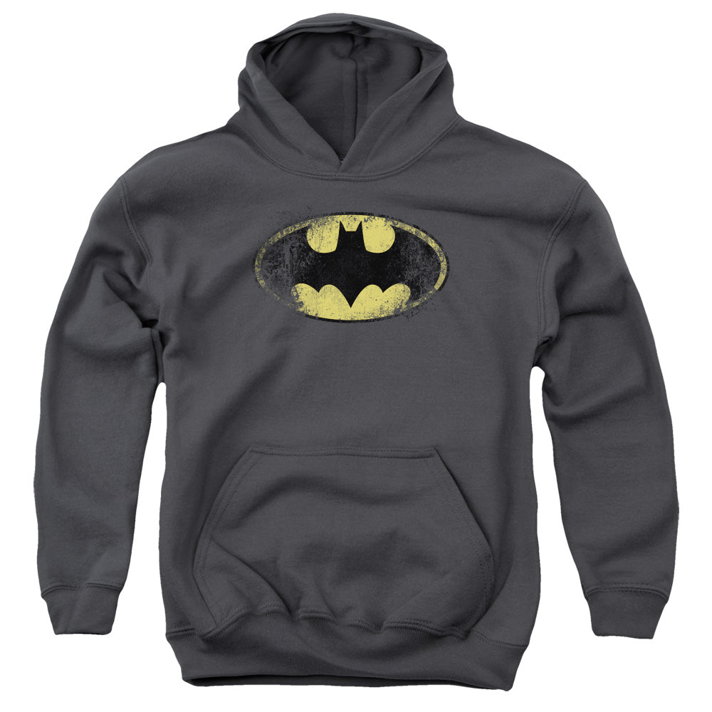 Batman Comics Destroyed Logo Youth Cotton Poly Pull-Over Hoodie
