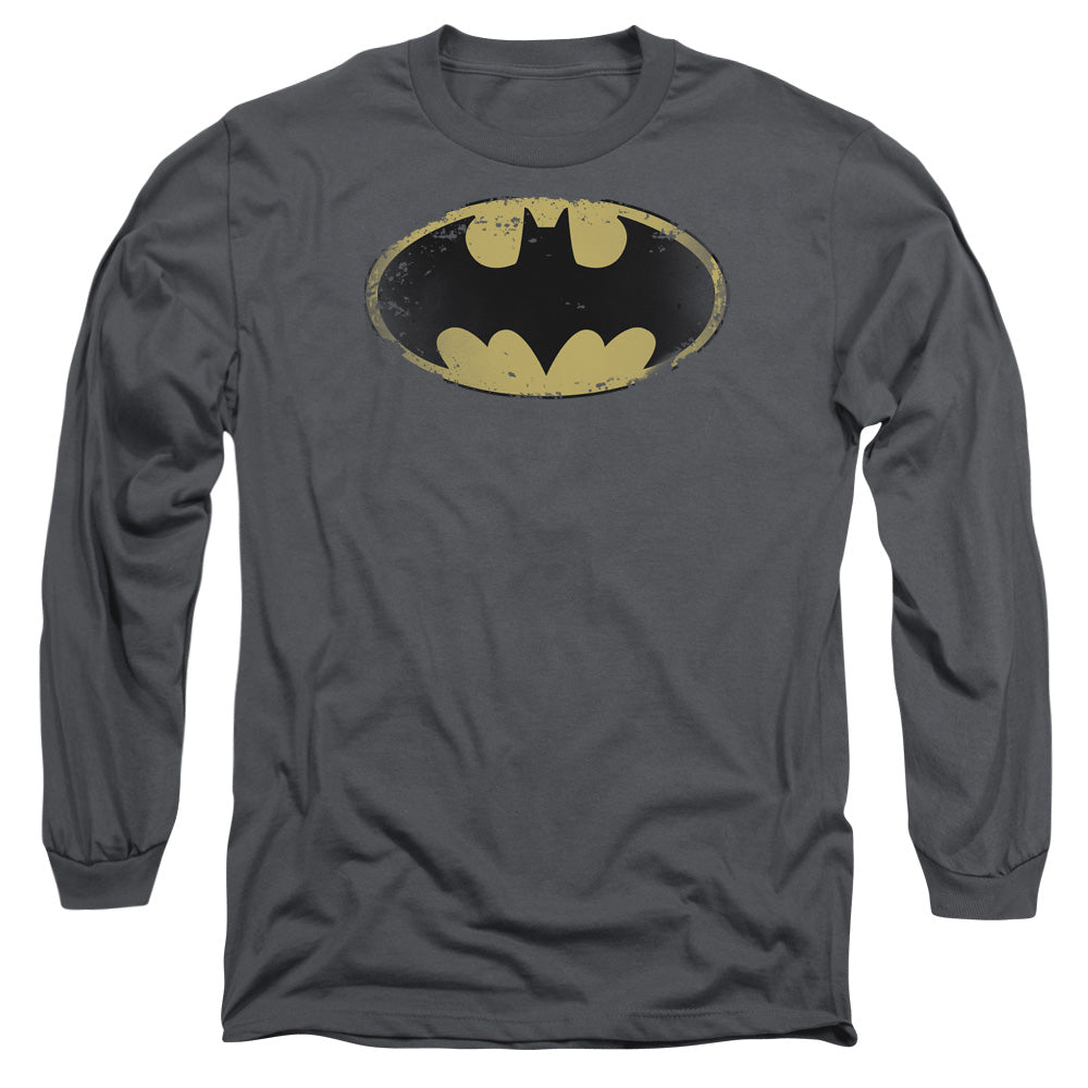 Batman Comics Distressed Shield Men's 18/1 Cotton Long-Sleeve T-Shirt