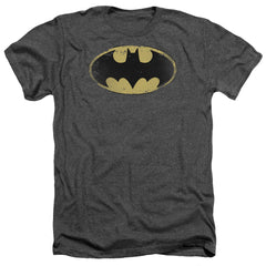 Batman Comics Distressed Shield Men's 30/1 Heather 60 40 Poly Short-Sleeve T-Shirt