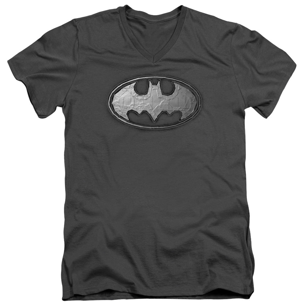 Batman Comics Duct Tape Logo Men's 30/1 Cotton Slim V-Neck T-Shirt
