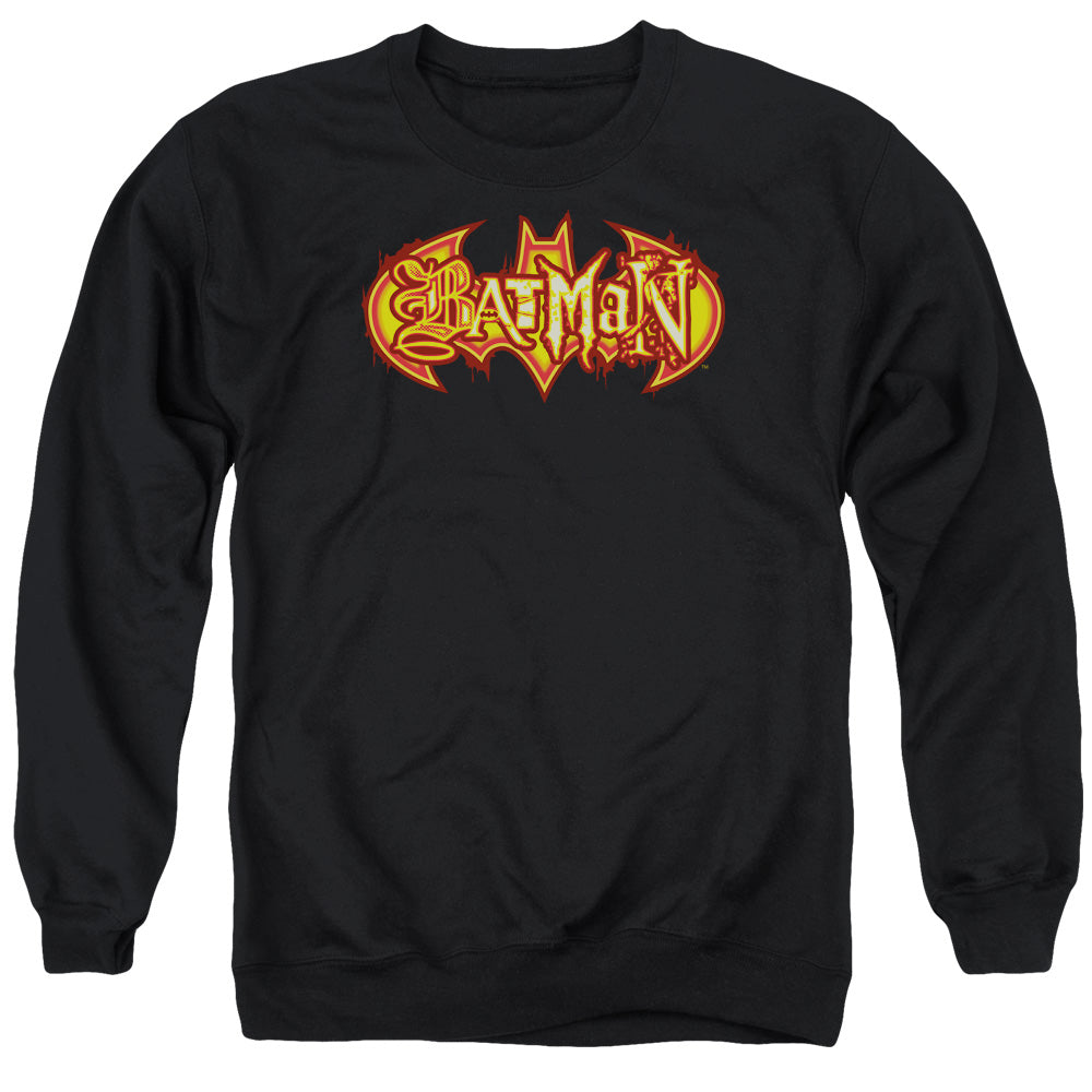 Batman Comics Fiery Shield Men's Crewneck 50 50 Poly Long-Sleeve T-Shirt