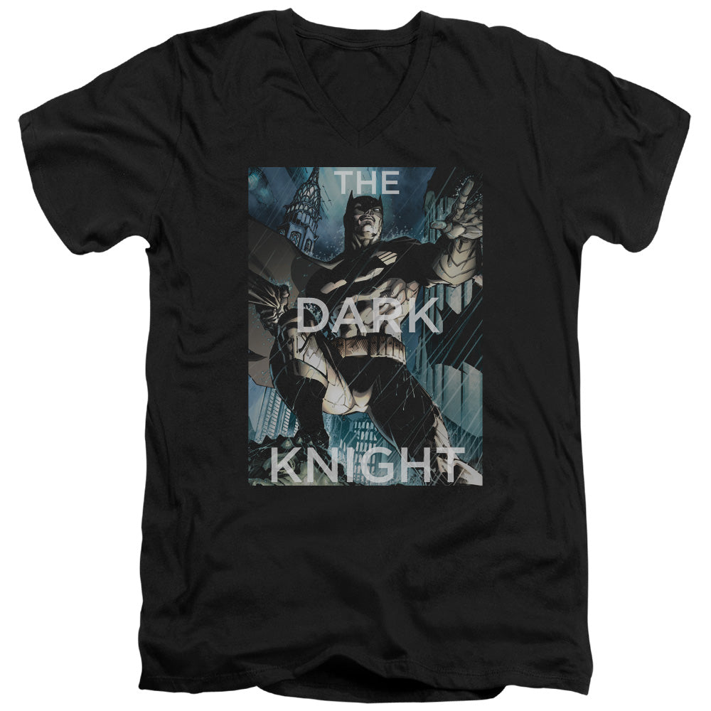 Batman Comics Fighting The Storm Men's 30/1 Cotton Slim V-Neck T-Shirt