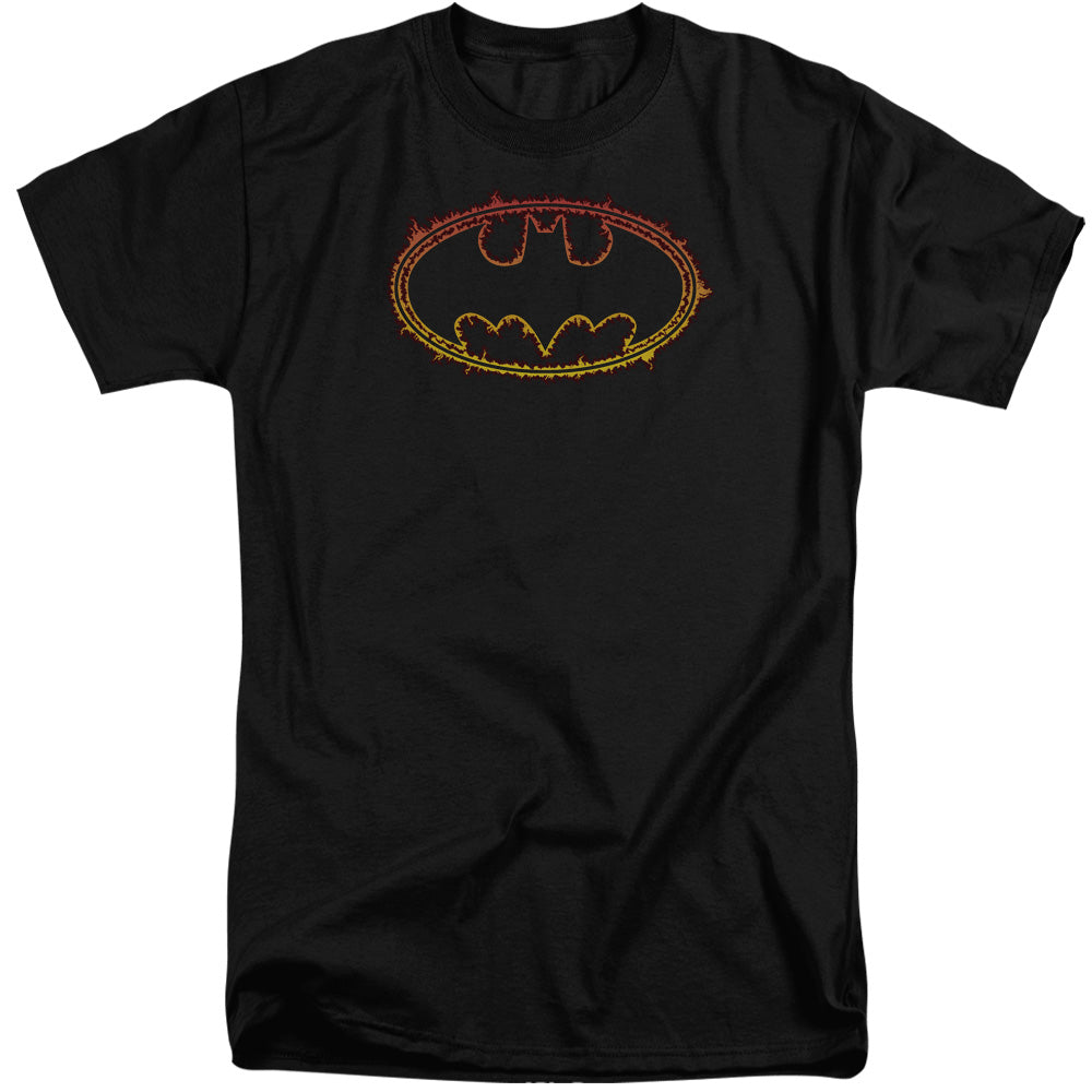 Batman Comics Flame Outlined Logo Men's 18/1 Tall Cotton Short-Sleeve T-Shirt