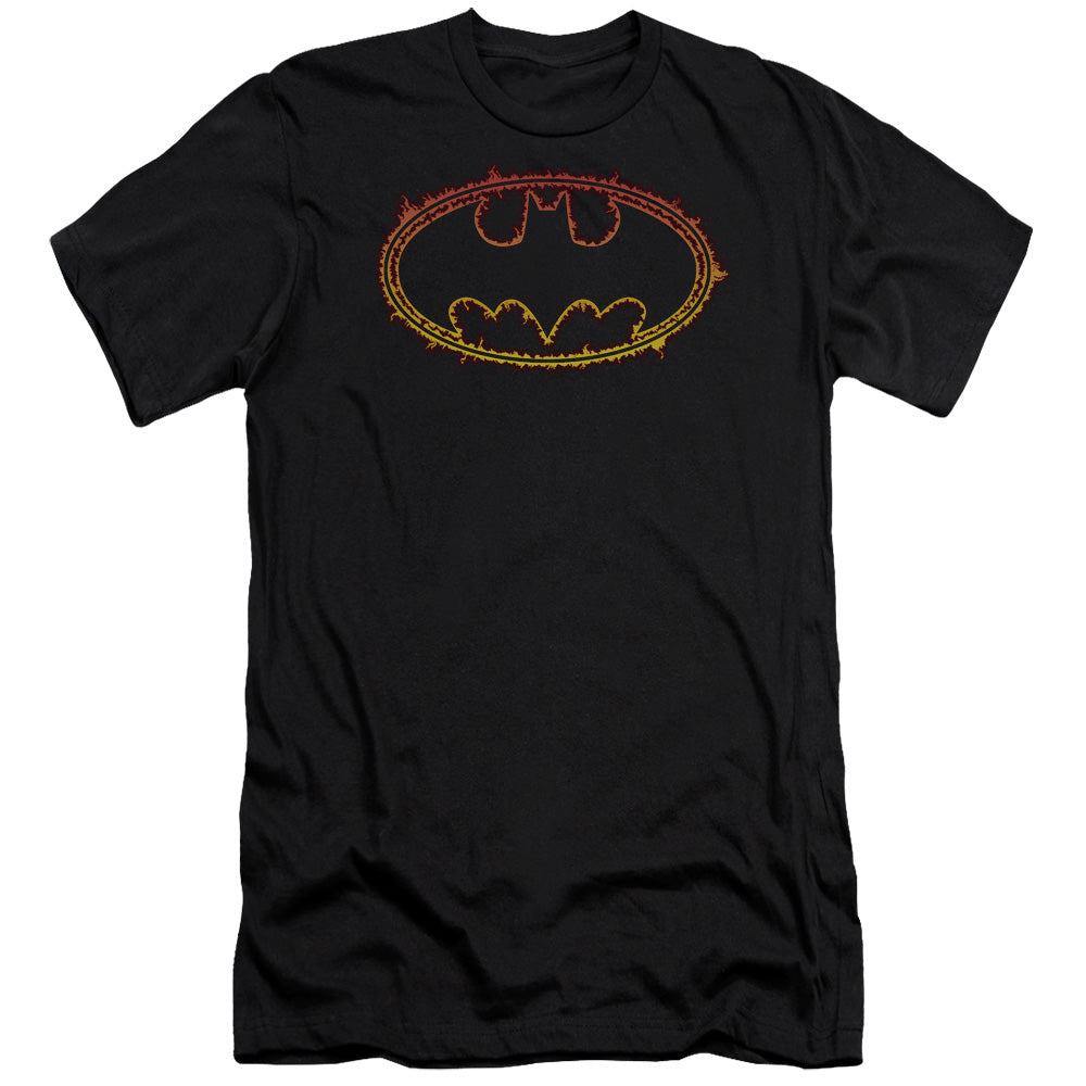 Batman Comics Flame Outlined Logo Men's Ultra-Soft 30/1 Cotton Slim Short-Sleeve T-Shirt