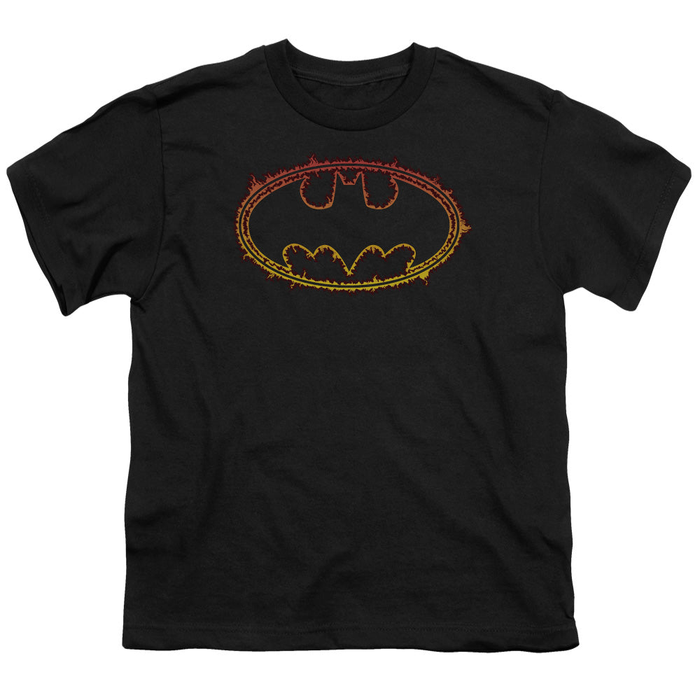 Batman Comics Flame Outlined Logo Youth 18/1 100% Cotton Short-Sleeve T-Shirt