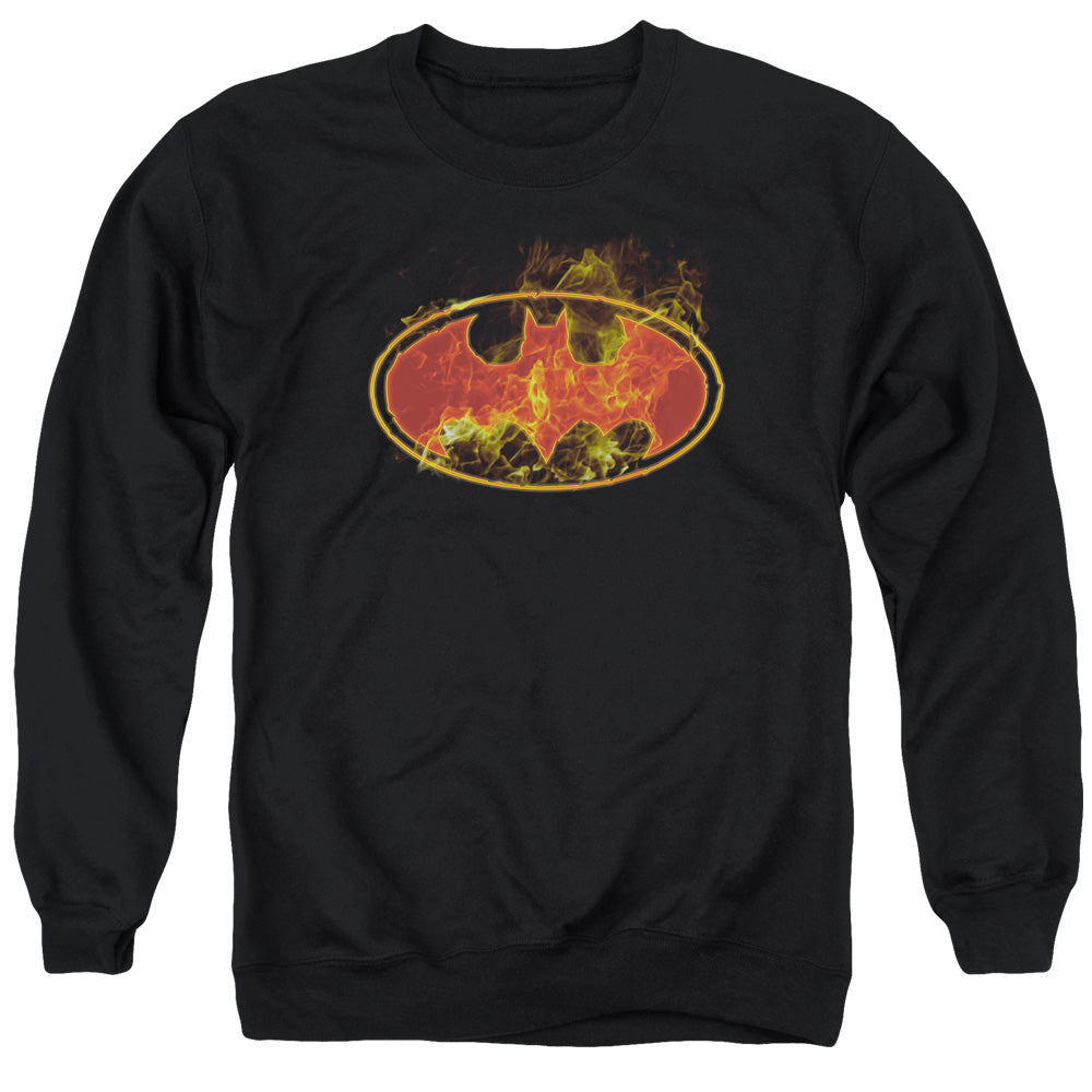 Batman Comics Flames Logo Men's Crewneck 50 50 Poly Long-Sleeve T-Shirt