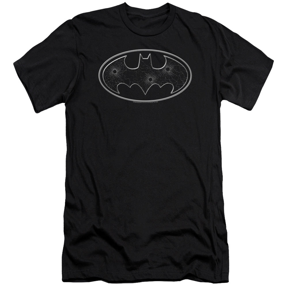 Batman Comics Glass Hole Logo Men's Ultra-Soft 30/1 Cotton Slim Short-Sleeve T-Shirt