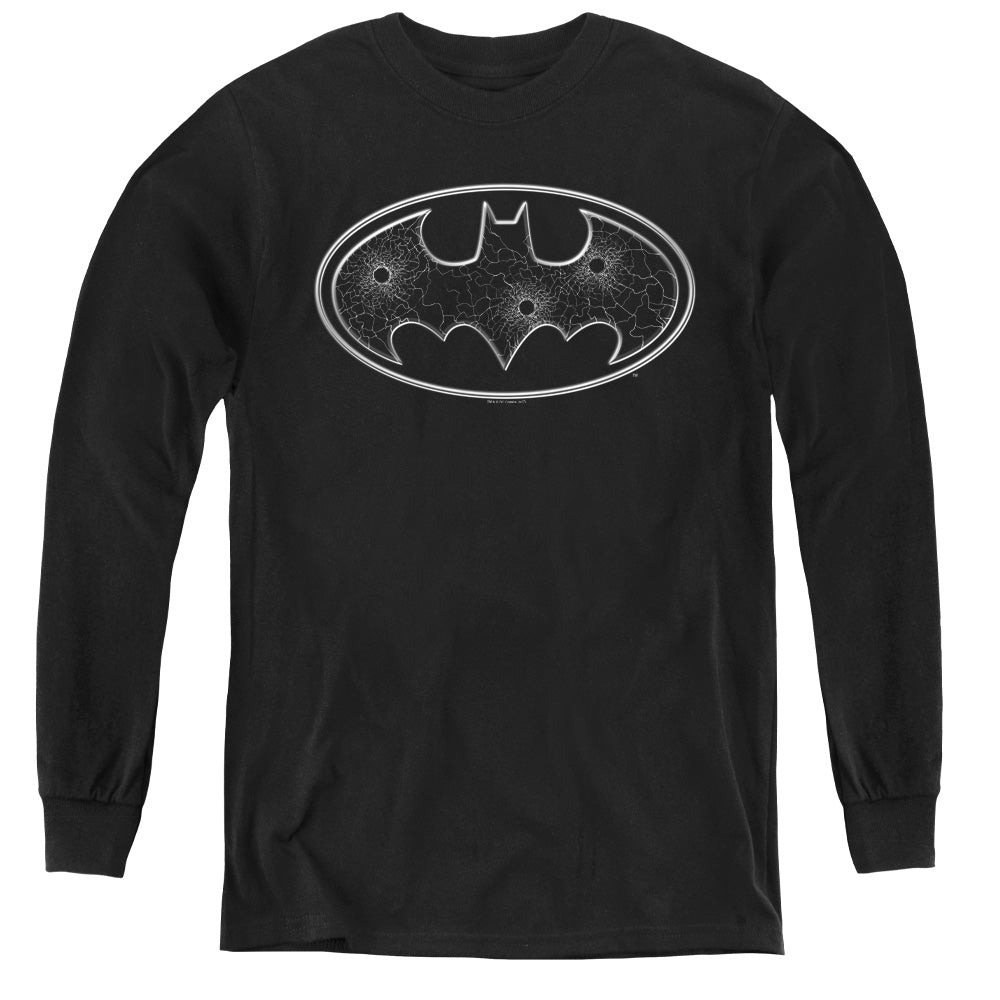 Batman Comics Glass Hole Logo Youth Long-Sleeve T-Shirt