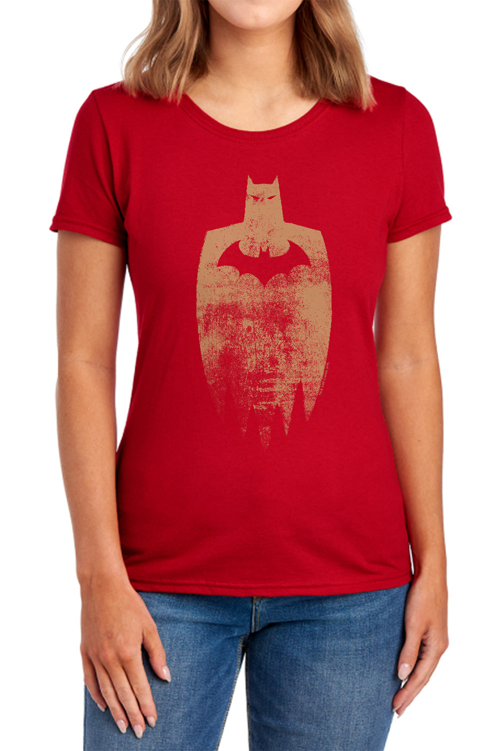 Batman Comics Gold Silhouette Women's 18/1 Cotton Short-Sleeve T-Shirt