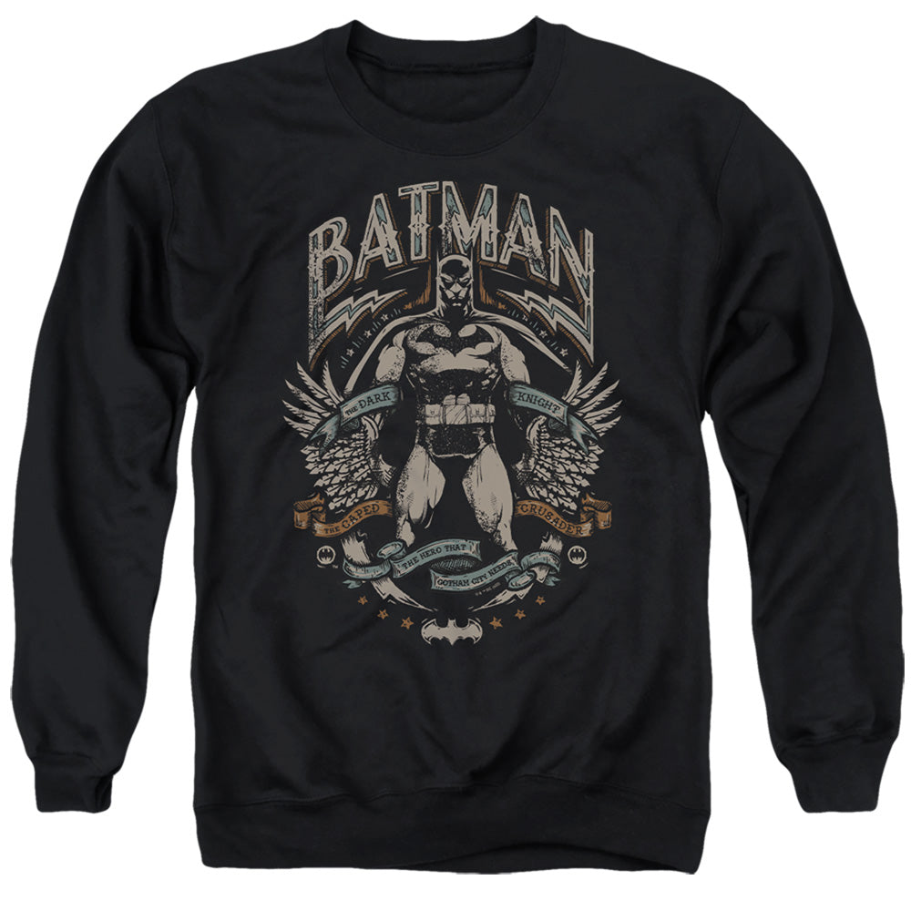 Batman Comics Gotham Hero On Black Men's Crewneck 50 50 Poly Long-Sleeve T-Shirt