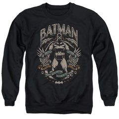 Batman Comics Gotham Hero On Black Men's Crewneck 50 50 Poly Long-Sleeve T-Shirt