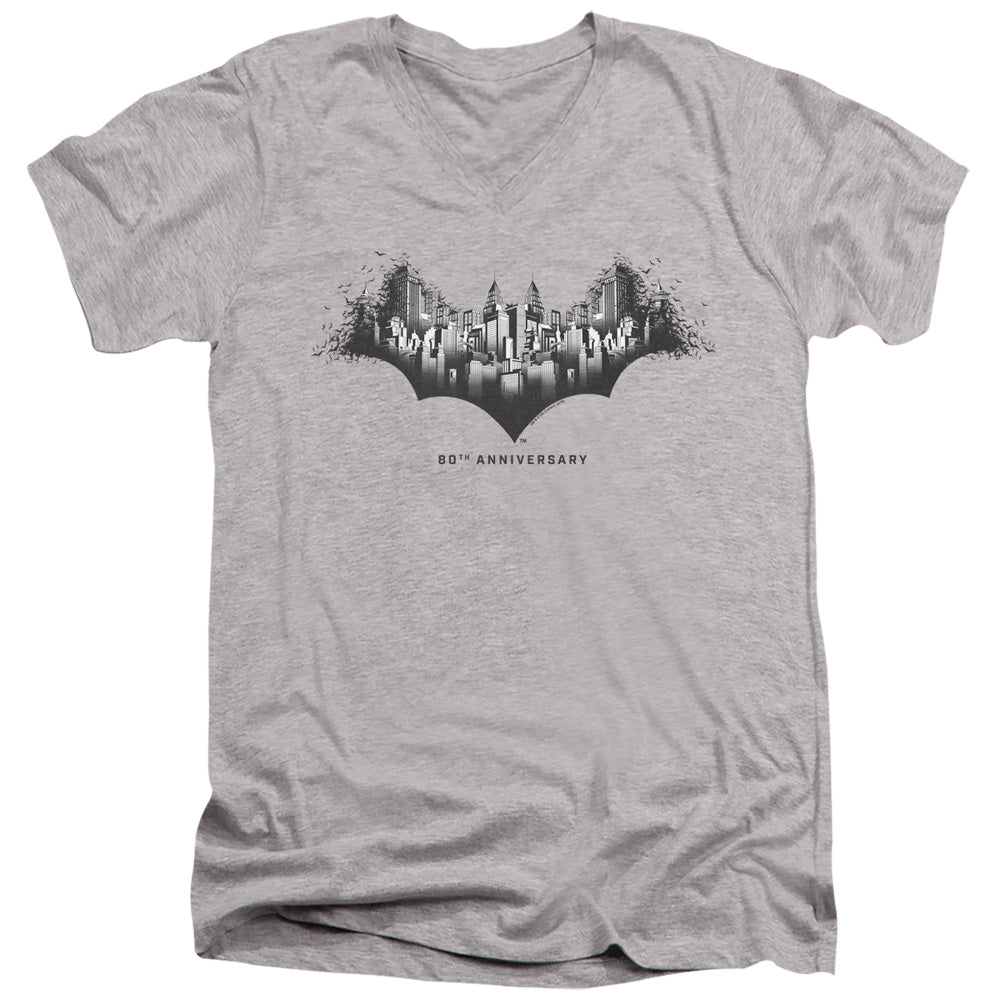 Batman Comics Gotham Shield Men's 30/1 Cotton Slim V-Neck T-Shirt