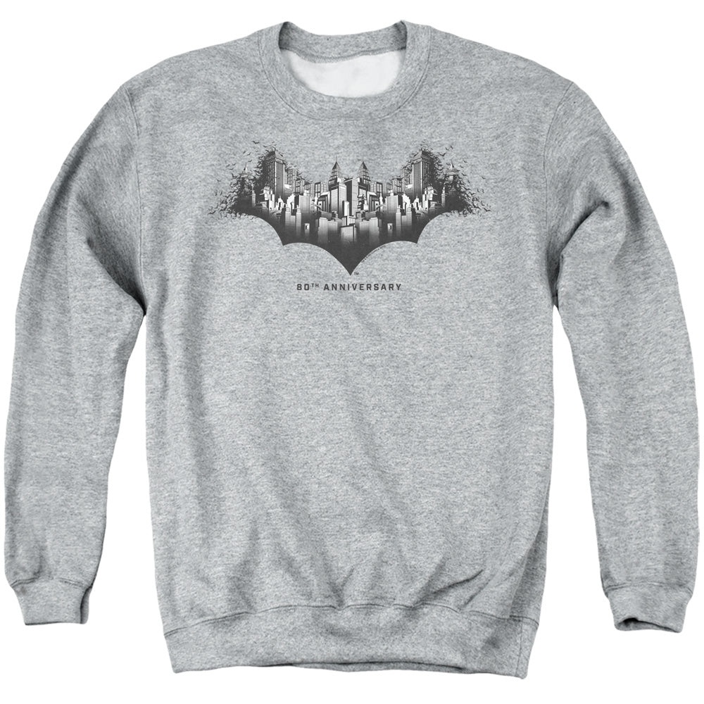 Batman Comics Gotham Shield Men's Crewneck 50 50 Poly Long-Sleeve T-Shirt