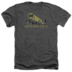 Batman Comics Gotham Skyline Men's 30/1 Heather 60 40 Poly Short-Sleeve T-Shirt