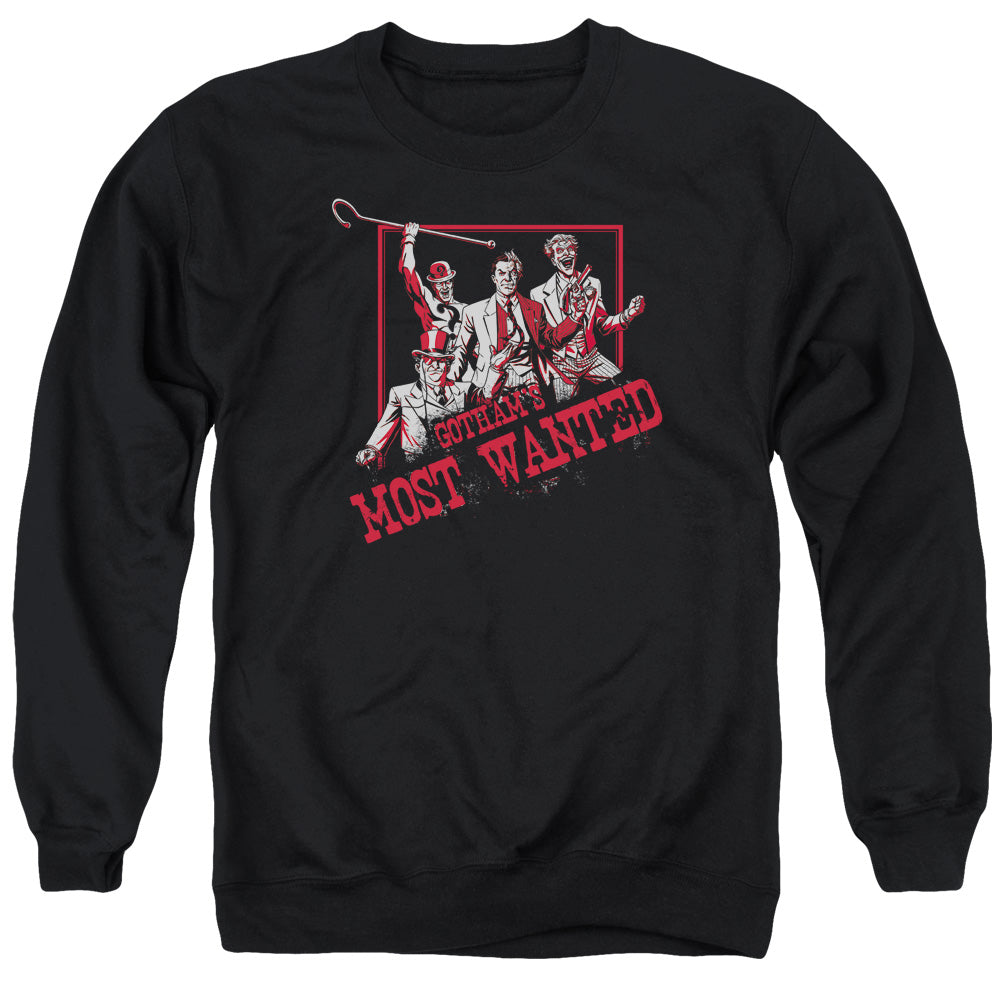 Batman Comics Gothams Most Wanted Men's Crewneck 50 50 Poly Long-Sleeve T-Shirt