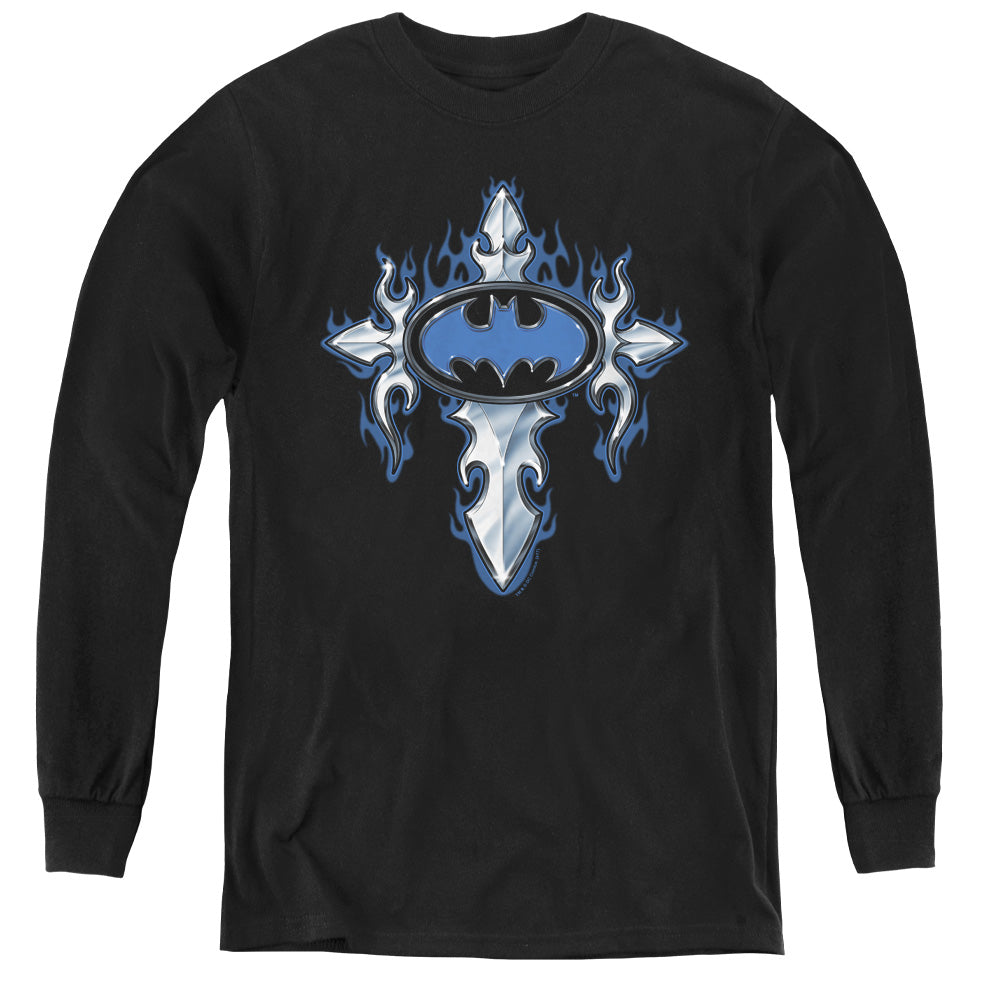 Batman Comics Gothic Steel Logo Youth Long-Sleeve T-Shirt