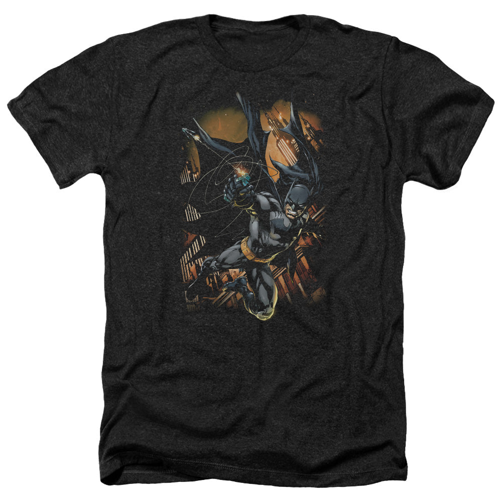 Batman Comics Grapple Fire Men's 30/1 Heather 60 40 Poly Short-Sleeve T-Shirt