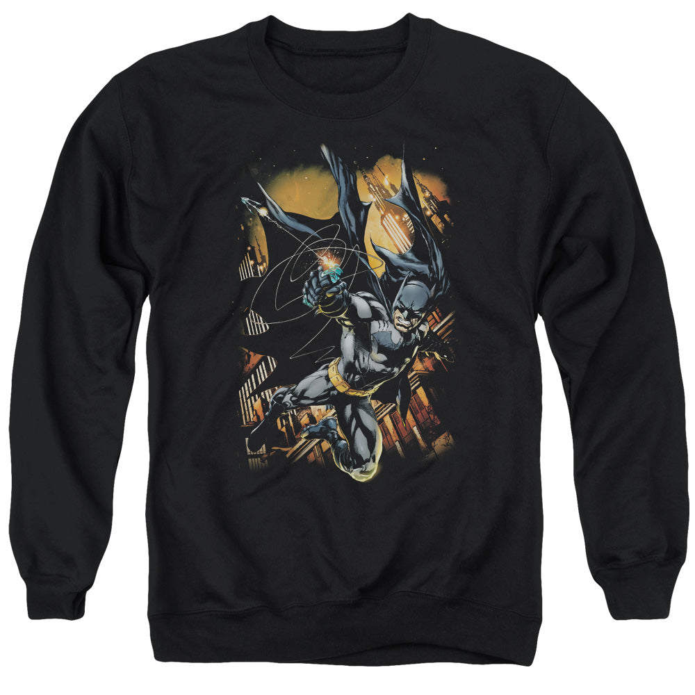 Batman Comics Grapple Fire Men's Crewneck 50 50 Poly Long-Sleeve T-Shirt